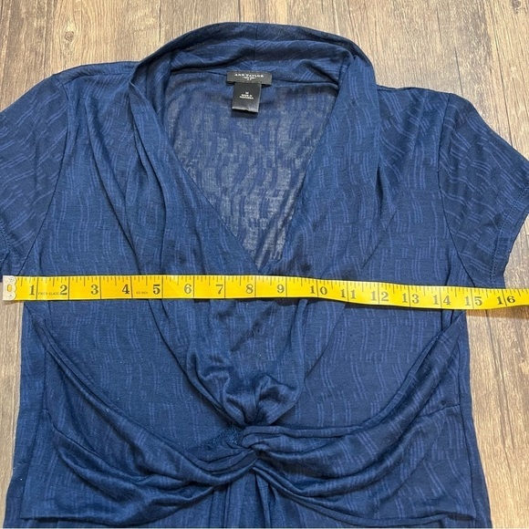 Ann Taylor Sleeveless Navy Blue Draped Front V Neckline Top Shirt Casual Soft M - Picture 9 of 11